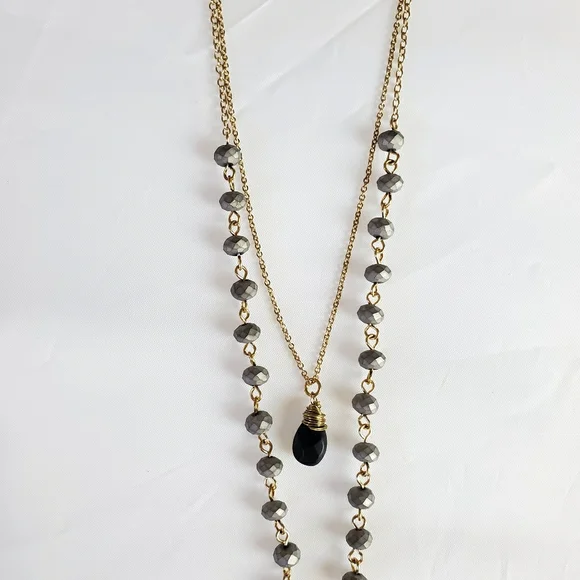 3 layer necklace gold grey and black - Picture 4 of 7